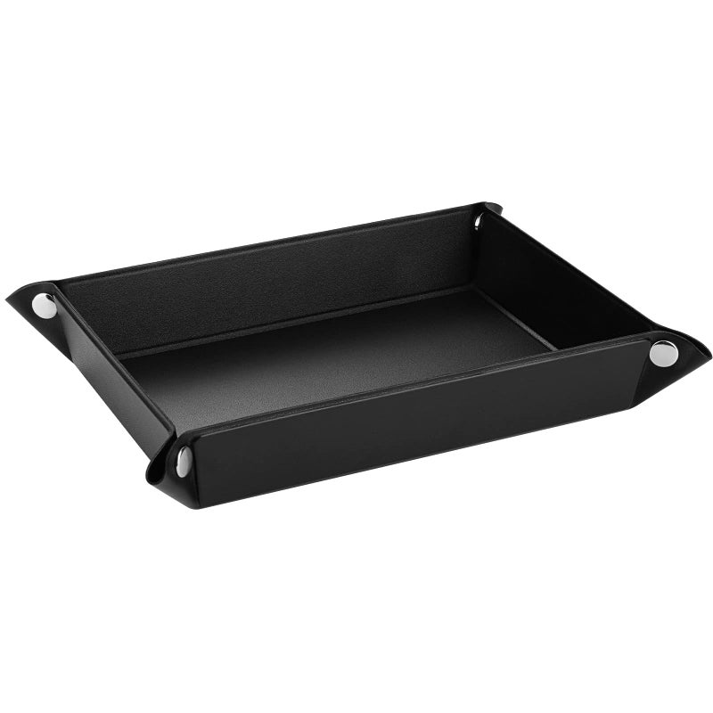 Luxspire Valet tray, PU Leather Tray, Catchall Tray, Men Women Jewelry Key Tray, Desk Storage Plate for Key Coin Phone Jewelry Wallet, Medium Size - Black - Image 2